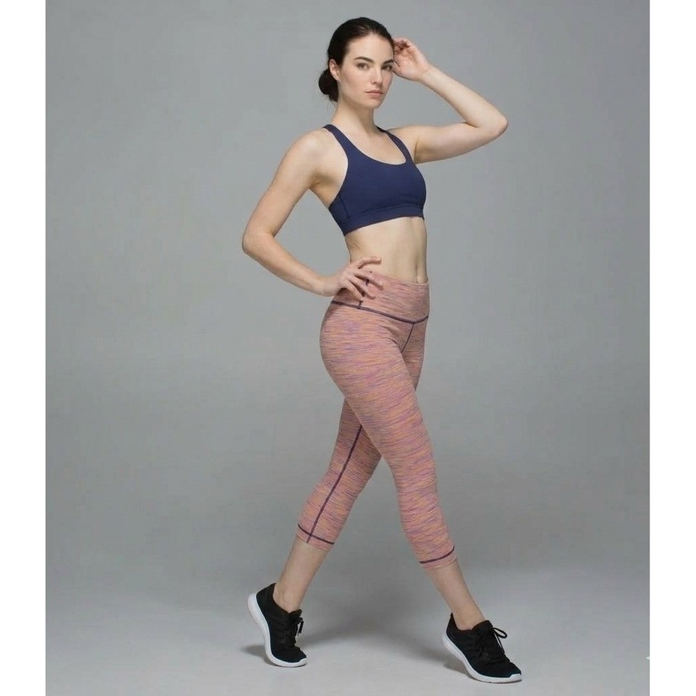 Lululemon‎ Wunder Under Crop Leggings Space Dye Pink Orange Purple Size 4